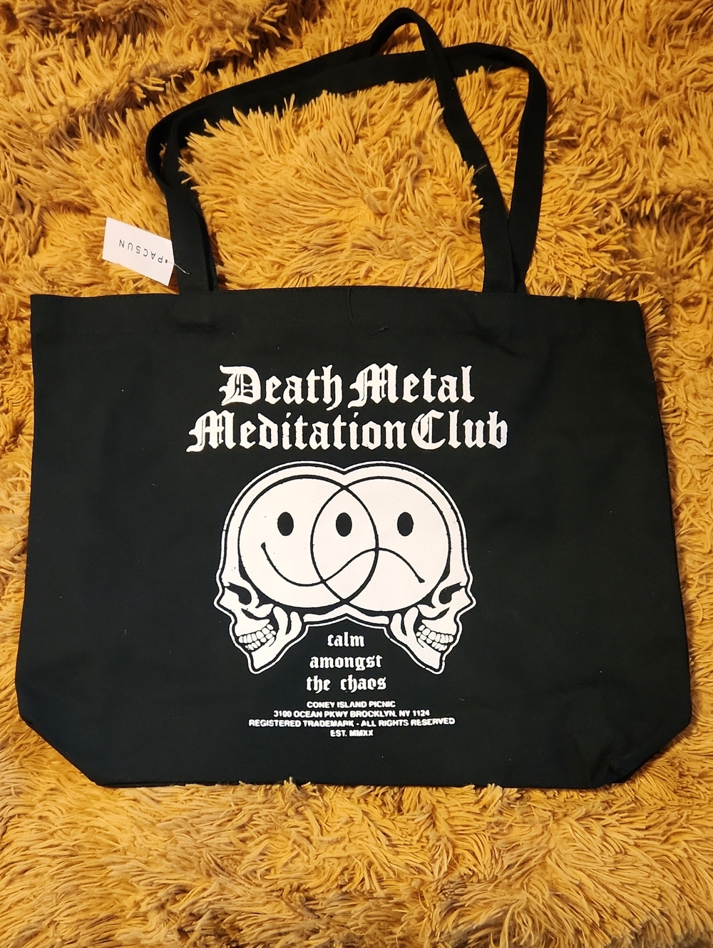 PacSun Black Tote with White Death Metal Meditation Club Graphic